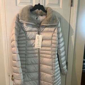 SAVE THE DUCK Caroline Faux Fur Collar Puffer Jacket Size 4/XL in Rainy Beige